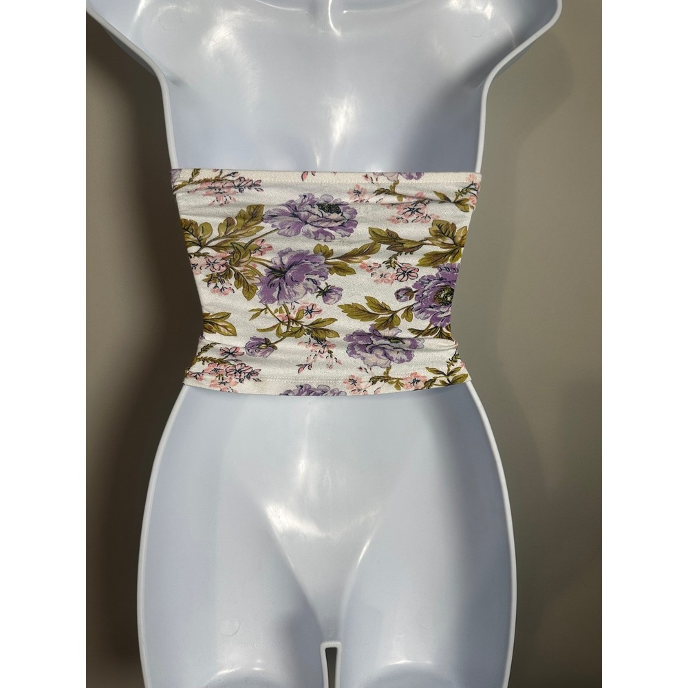 American Eagle Soft & Sexy Floral Tube Top White Purple Strapless Bandeau Large - Picture 3 of 4